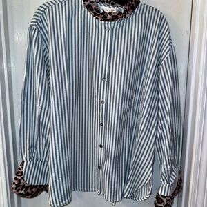 Striped Blue, White, and Leopard Women’s Shirt